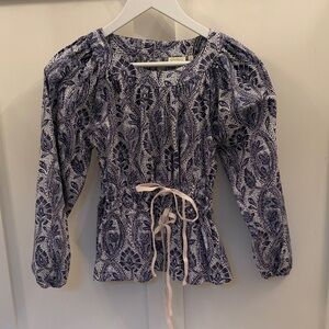 Spartina 449 Collette Peplum Tie Blouse, Size XS